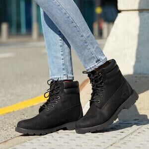 Timberland Women's Linden Woods 6inch Waterproof Black Leather Boots, Size 8.5
